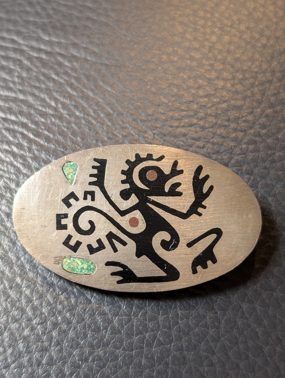 Taxco Aztec Monkey Brooch/Pendant Vintage Sterling Silver | Ozomatli Stone Inlay